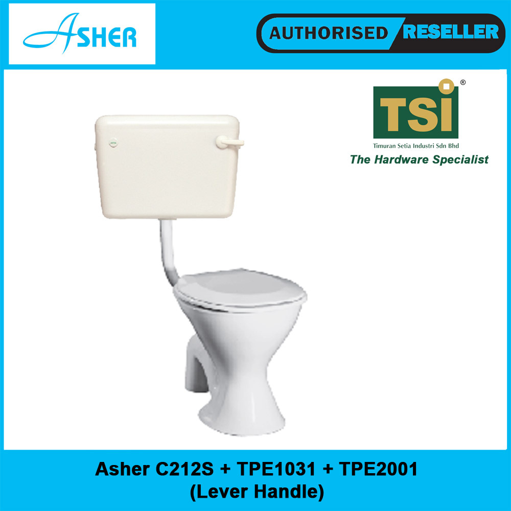 ASHER C212S Pedestal Water Closet (White) Complete Set With Lever Handle